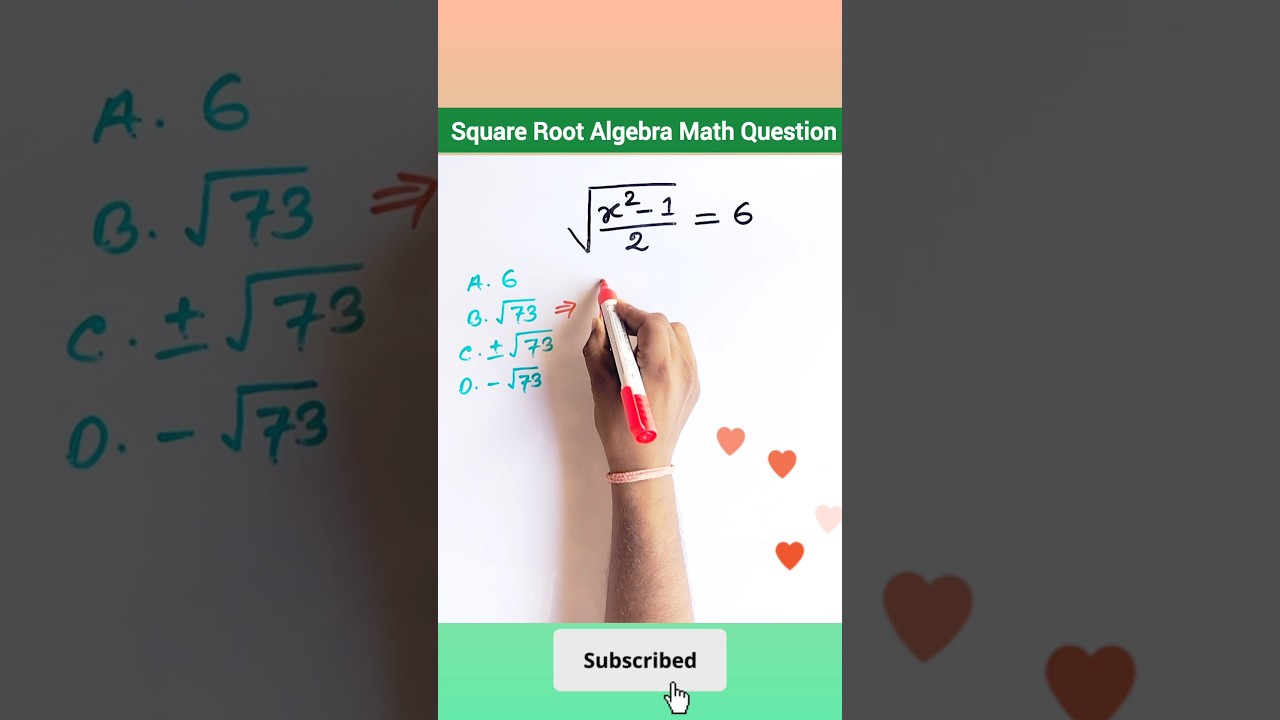 Square Root Algebra Math Question #shorts #maths #algebra #mathematics #squareroot
