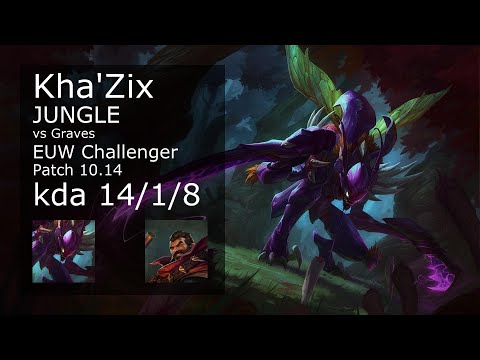 Kha'Zix vs Graves Jungle - EUW Challenger 14/1/8 Patch 10.14 Gameplay