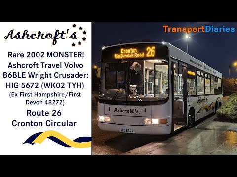 Rare 2002 Monster! Ashcroft Travel Volvo B6BLE Wright Crusader: HIG 5672