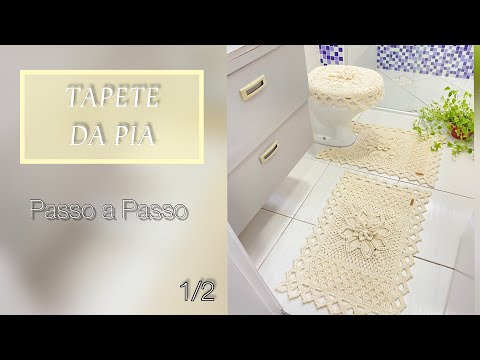 TAPETE DA PIA 1/2(BASE)-Jogo de banheiro Relevo/Tapete de crochê por Mirian Lima