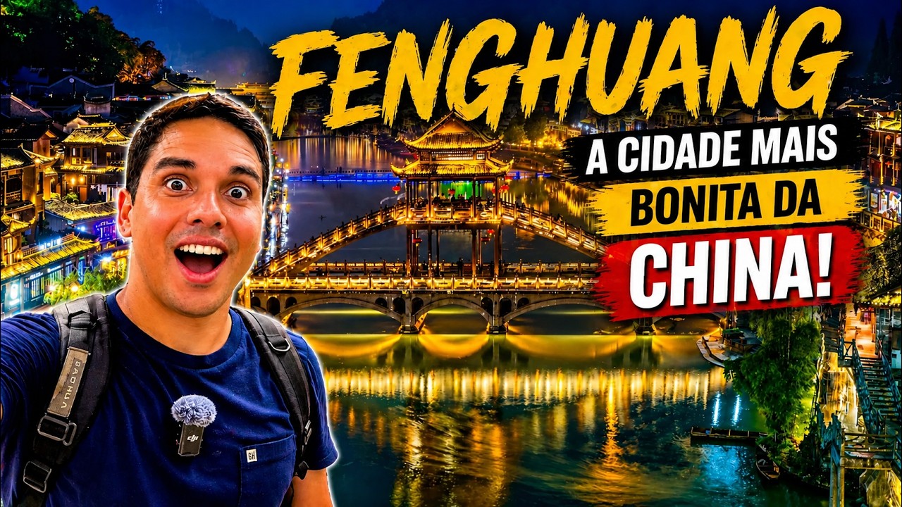 Fenghuang, a Cidade da Fênix em vídeo, palafitas iluminadas de noite