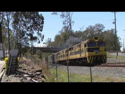 SSR TRAIN 442 class units 04 and 06 guide the ARTC's AK inspection train through Greenbank on NK82