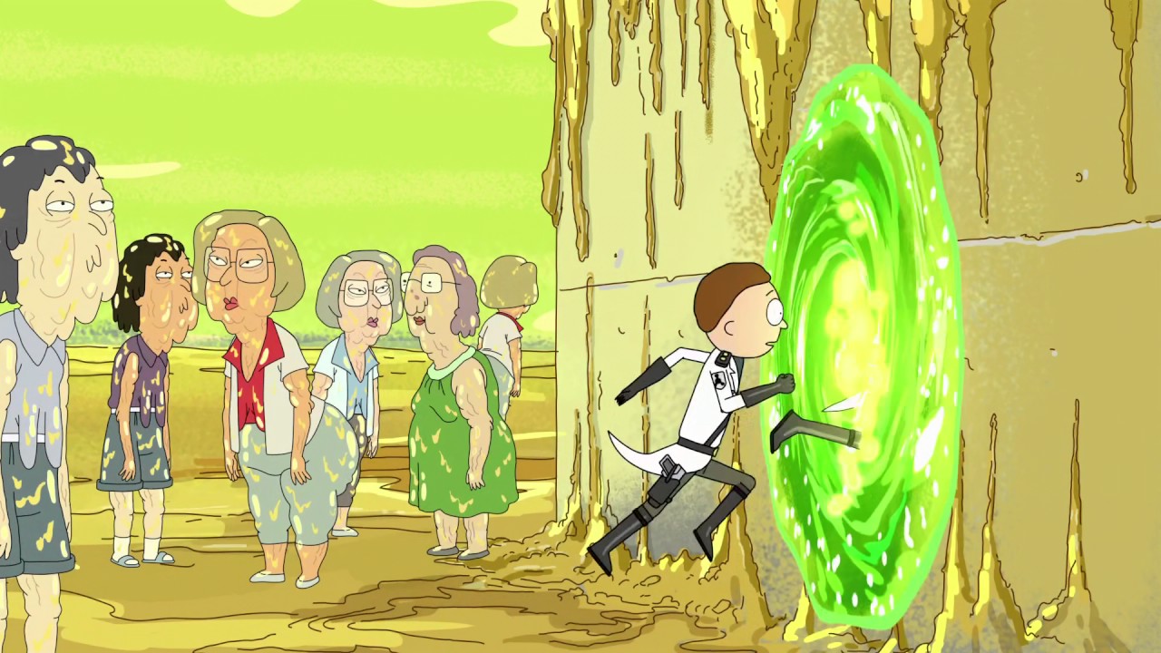 Rick and Morty portal gun chase