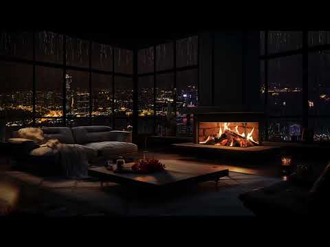 Sleep & Relax – Rain on Window, Fireplace Crackle & Midnight City Serenity 🌧️🔥🌙