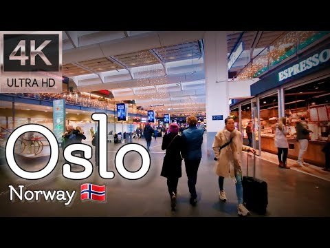👣Caminhe comigo na Noruega | 🚂Estação Central de Oslo (sentralstasjon)🚂 | Experiência 4K | Outono de 2023👣