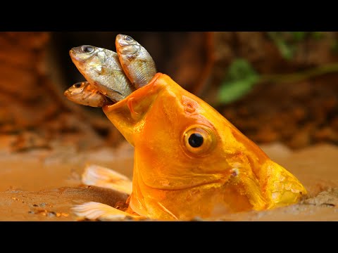 Stop Motion ASMR - Koi Golden Carp Betta Fish Catching Mud Hole Primitive Cooking IRL Recipe Cuckoo