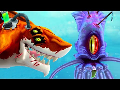 Hungry Shark World - MELTDOWN SHARK vs COLOSSAL SQUID BOSS Battle - All 34 Sharks Unlocked Gameplay