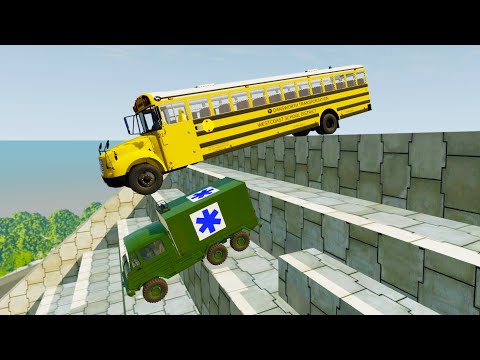 Heavy Vehicle Insane Stairs Jumps Down (Crash Test) - BeamNG drive Down Stairs Jumps