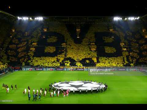 Atmosphere of Borussia Dortmund for UEFA Champions League anthem