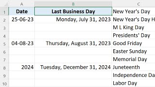 Calculate Last Business Day of Month in Excel