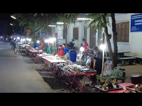 Excursão a pé pelo mercado noturno de Luang Namtha 4K60 | Excursão gastronômica de rua Laos Províncias invisíveis