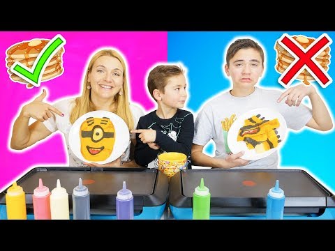 PANCAKE ART CHALLENGE 5 !!! - Mère VS Fils : Minions, Mario, Creeper...