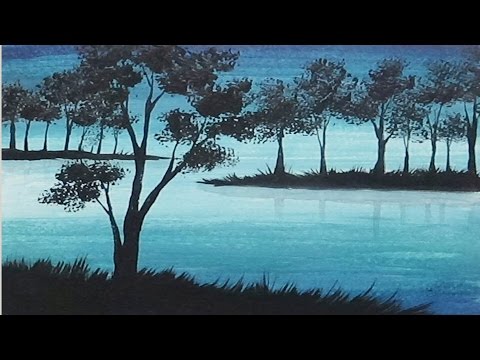 Acrylic Painting - Serene Lagoon - Silhouette Painting