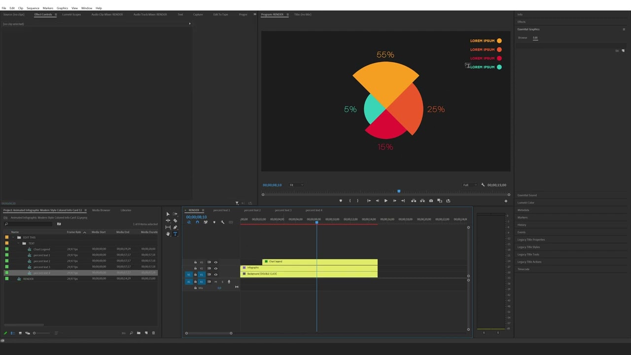 How to edit the Animated Infographic Modern Style Colored Info Card 12 in Premiere Pro