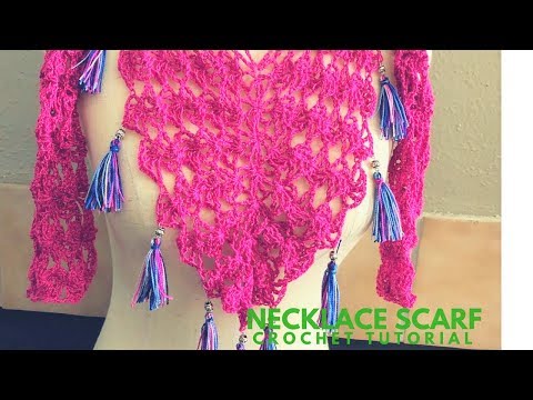 How to Make a Necklace Scarf V with Tassels - Crochet Tutorial - Super Easy