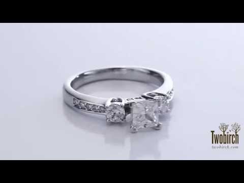 Three Stone Round and Princess Engagement Ring - TwoBirch - RM576-H
