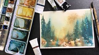 intuitive WATERCOLOR landscape - real time speed - relaxing painting process - 408