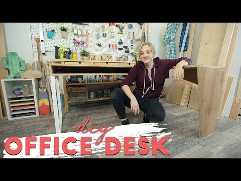 Part of a video titled DIY L-Shape Desk made from 1 Sheet of Plywood! - YouTube