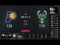 Indiana Pacers @ Milwaukee Bucks In-Season Tournament Semi Finals Live Scoreboard | NBA on ESPN