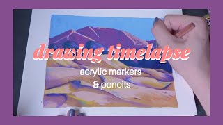 DRAWING TIMELAPSE || Sand Dunes || Experimentation With Layering Markers & Pencils