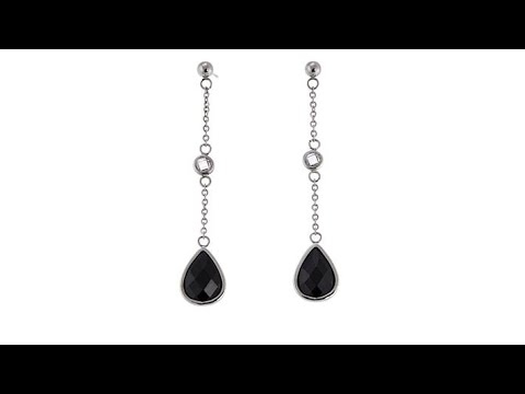 Stately Steel Black Crystal and CZ Stainless Steel Chain...