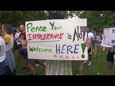 Several hundred Rice University students protested during a visit by Vice President Mike Pence. Pence discussed the Trump administration’s policy on Venezuela and the United States’ role. (April 5)