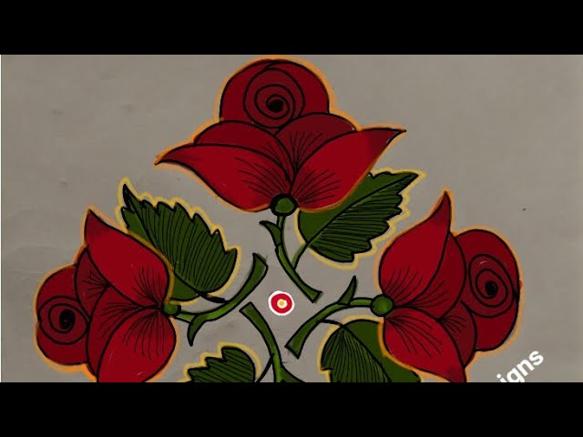 Simple rose flower rangoli design with 9 dots by aryaani designs - video 2