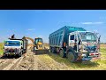 JCB 3dx Loading Mud in TATA 3525 Tipper TATA 2518 Mahindra NOVO 605 tractor DI 4x4 dump track