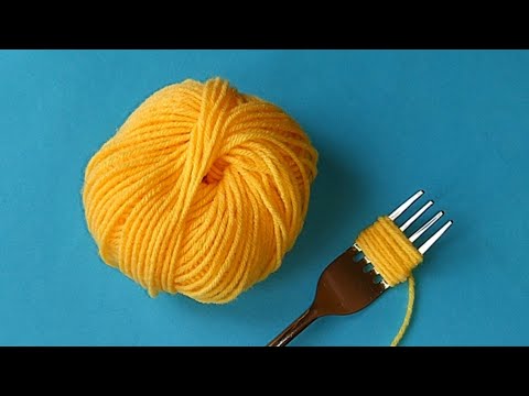 4 Beautiful Woolen Flower with Fork | Hand Embroidery Amazing Trick | Easy Sewing hack
