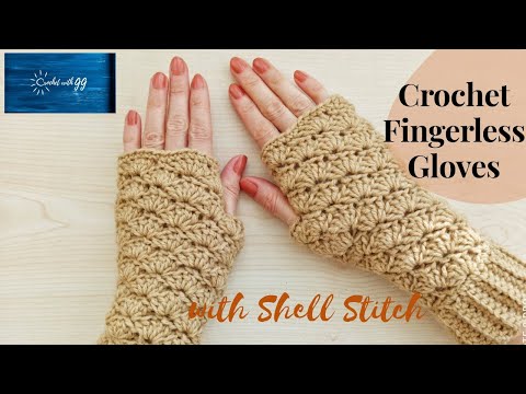 Crochet Fingerless Gloves with Shell Stitch / Beginner Friendly Tutorials