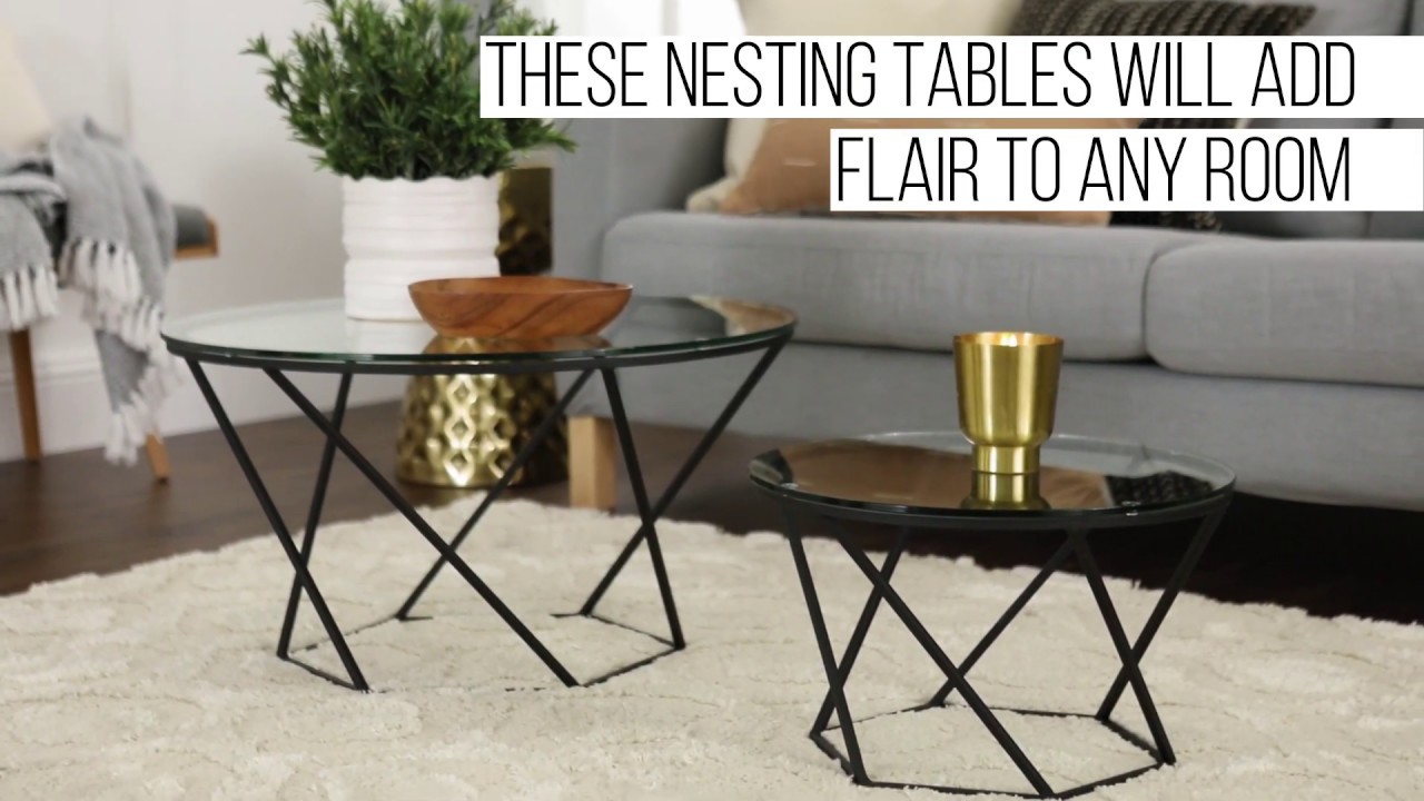 Geometric Glass Round 2Piece Modern Coffee Table Set 24W39 Lamps Plus