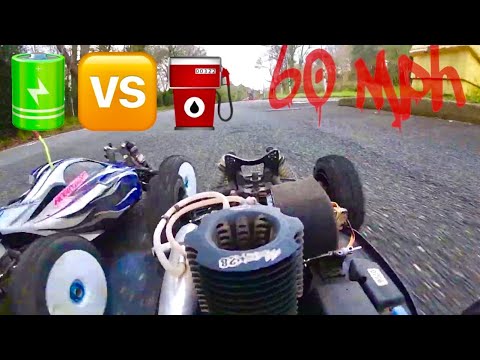 60+ MPH ELECTRIC Vs NITRO RC Buggy race! Hobao Hyper