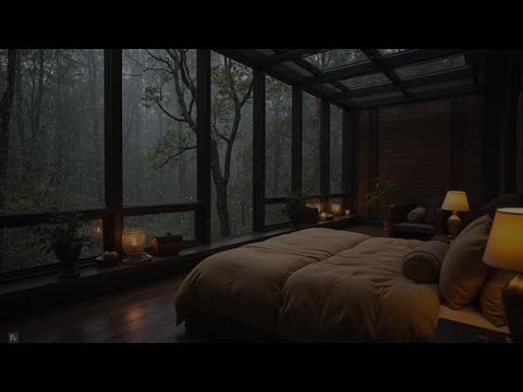 Goodbye Insomnia with Extremely Heavy Rain and Rumbling Thunder on Window in the Foggy Forest