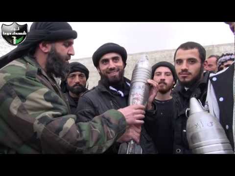 تجهيز واختبار مدفع هاون محلي الصنع في الغوطة الشرقية في ريف دمشق من قبل لواء شهداء دوما