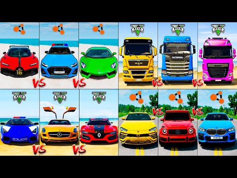 Bugatti Chiron vs Color Trucks vs Lamborghini Urus vs Mercedes SLS- GTA 5 & BeamNG Drive Compilation