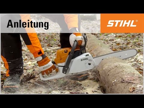 Liegendes Holz mit einer STIHL Motorsäge ablängen (Boden)