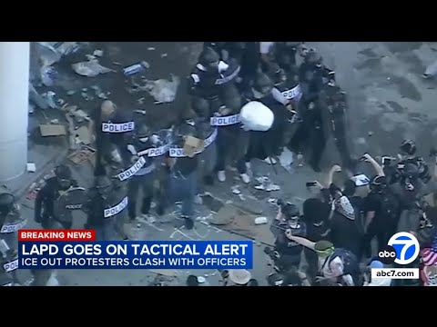Arrests made as protesters clash with officers in DTLA after 'ICE Out' protest
