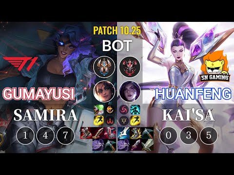 T1 Gumayusi Samira vs SN huanfeng Kai'Sa Bot - KR Patch 10.25