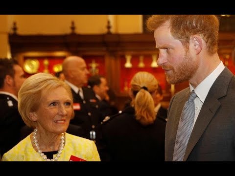 Prince Harry meets Queen of Baking Mary Berry at fire brigade carol service