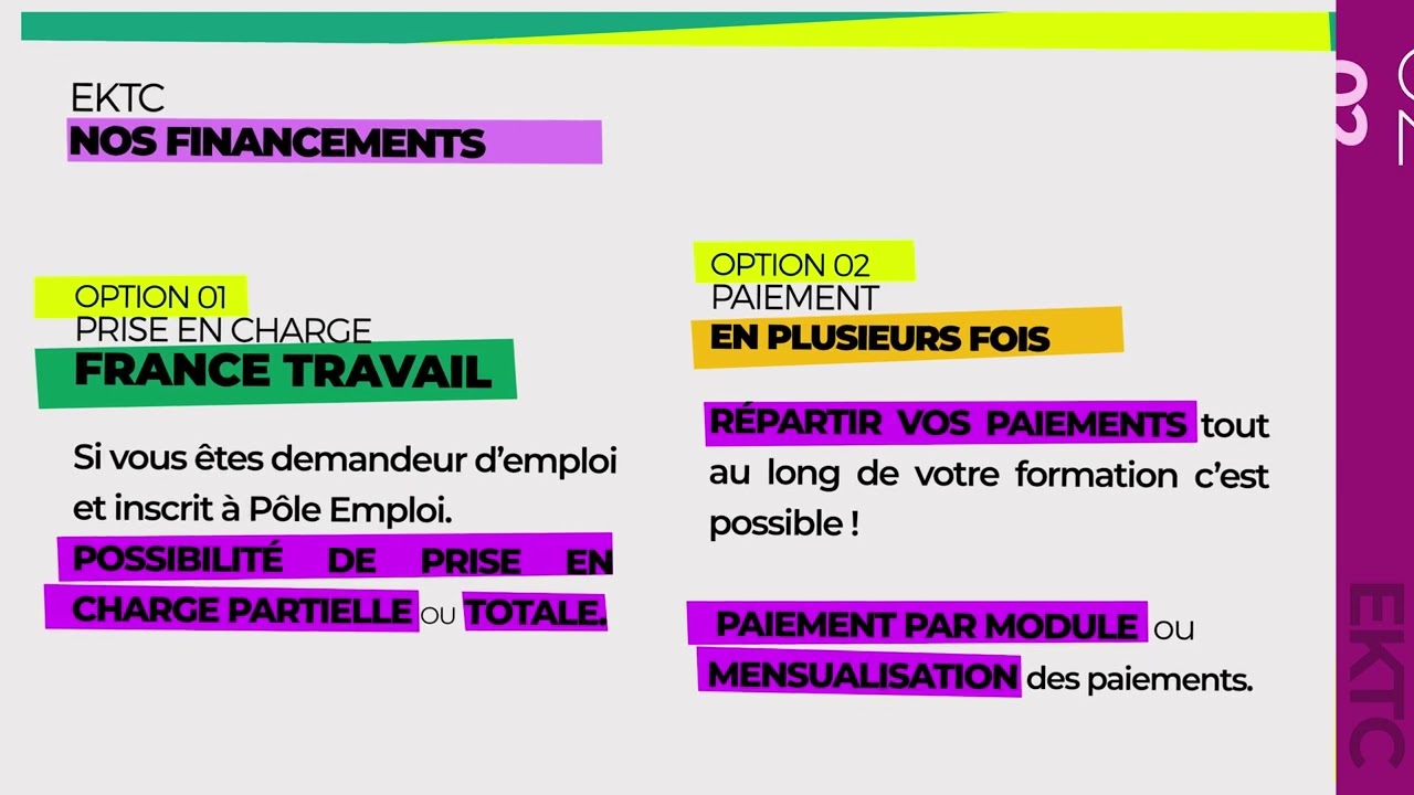 EKTC - Notre formation, ses avantages et différentes méthodes de financement