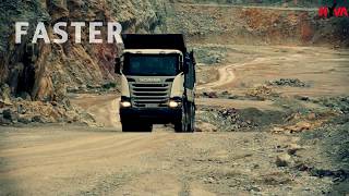 Scania and Volvo dump trucks at hard work