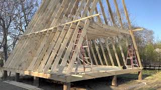 River House: Setting A Frame Rafters, lathe and Metal (tin) Roof