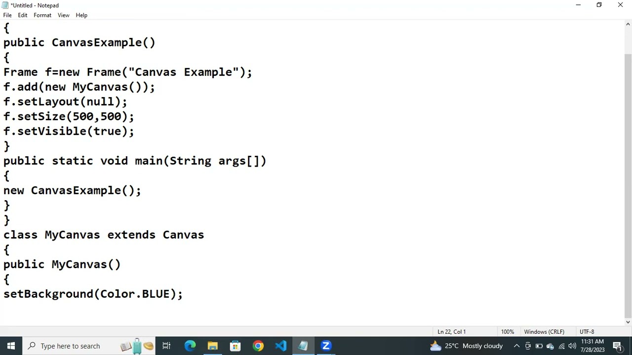 JAVA AWT Canvas control class with an Example program