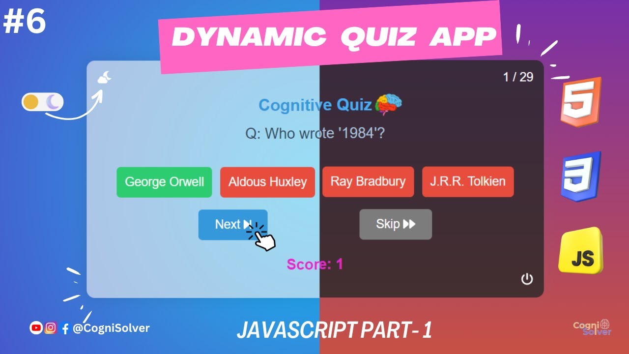 Dynamic Quiz App - JavaScript Logic & Dynamic Question Loading 🎯 |  HTML , CSS & JavaScript