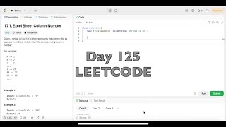 YouTube video 'Day 125: LeetCode 171. Excel Sheet Column Number - Swift'