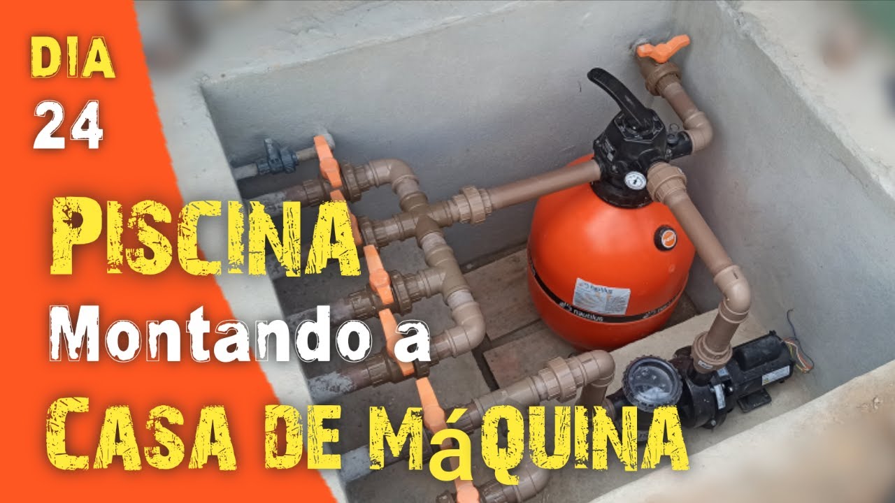 Casa de máquina de piscina de Alvenaria. Construção de piscina passo a passo. Piscina de alvenaria