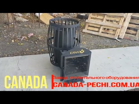 Печь для бани CANADA Бочка 30 м3 с выносом 240 мм и стеклянной дверцей 405×405 - фото 1 - id-p2798147717