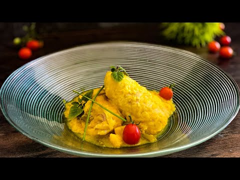 Merluza en amarillo con trigueros.