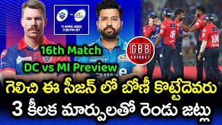 DC vs MI Playing 11 And Preview Telugu | IPL 2023 16th Match MI vs DC Prediction | GBB Cricket