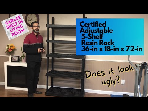 Certified Adjustable 5-Shelf Resin Rack, 36-in x 18-in x 72-in - Garage shelf in living room